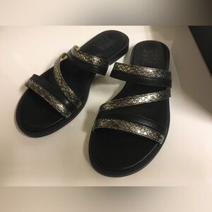 Naturalizer Black Sandals with Metallic Gold Snake-Print Straps Liley